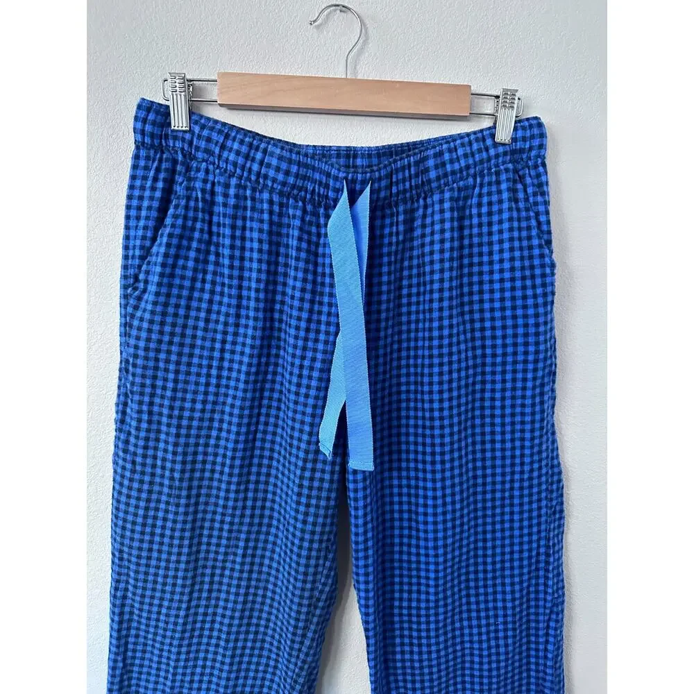 Aerie womens size‎ medium long blue gingham pajama pants with a striped cuff